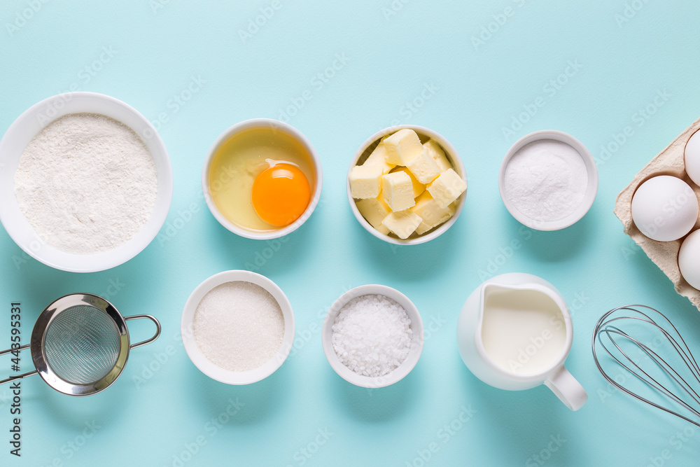 Baking or cooking background. Ingredients, kitchen items for baking Baking or cooking background. Ingredients, kitchen items for baking