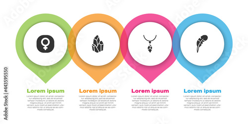 Set Venus, Magic stone, Necklace with crystal and Feather pen. Business infographic template. Vector