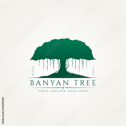 Slika na platnu banyan tree classic silhouette premium logo template vector illustration design