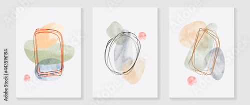 Abstract art background vector. Minimal hand painted watercolor and line art illustration.  Design for wall decoration, wall arts, cover, postcards, brochure. 