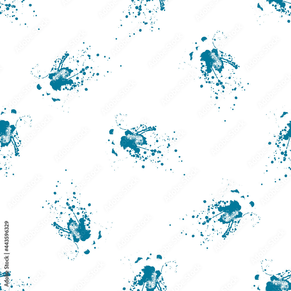Abstract seamless pattern with blue spots of paint on a white background. Use in textiles, clothing, fabric, wallpaper, design, baby backgrounds, wrapping paper. Vector. Abstract seamless pattern with blue spots of paint on a white background. Use in textiles, clothing, fabric, wallpaper, design, baby backgrounds, wrapping paper. Vector.