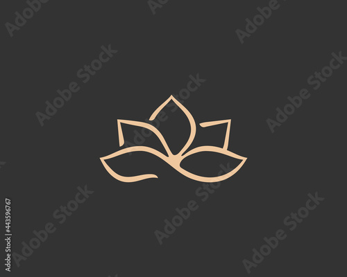 Abstract flower logo icon design template. Elegant lotus gold line icon. Universal premium spa, hotel, cosmetics, boutique vector sign logotype.