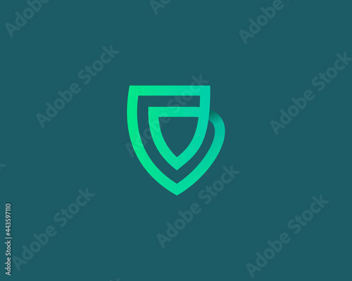 Linear shield loop vector icon logo design template. Minimalistic protection, guard vector sign symbol mark logotype.