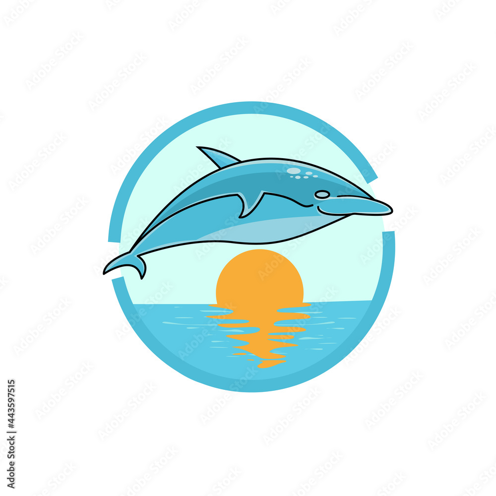 Vector illustration cute dolphins jumping over the sunset sea Vector illustration cute dolphins jumping over the sunset sea