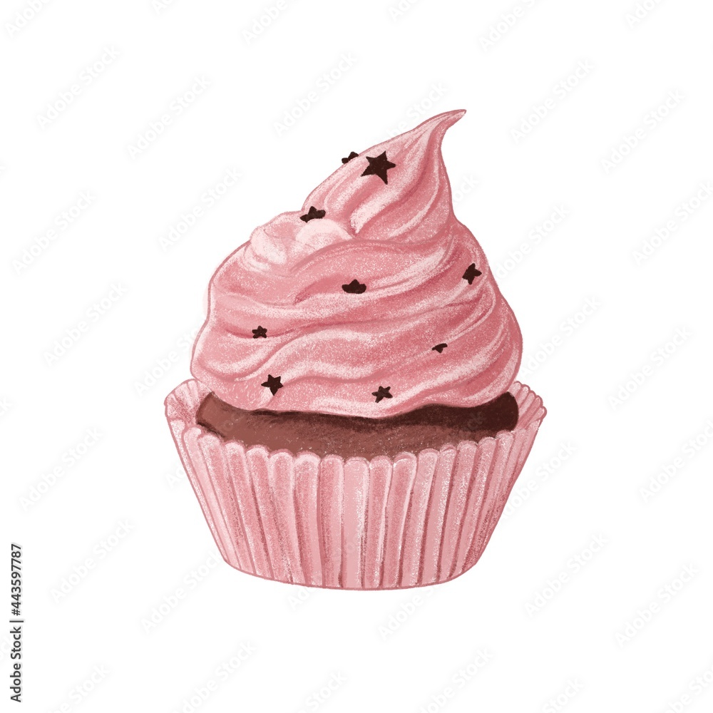 pink cupcake with chocolate stars pink cupcake with chocolate stars