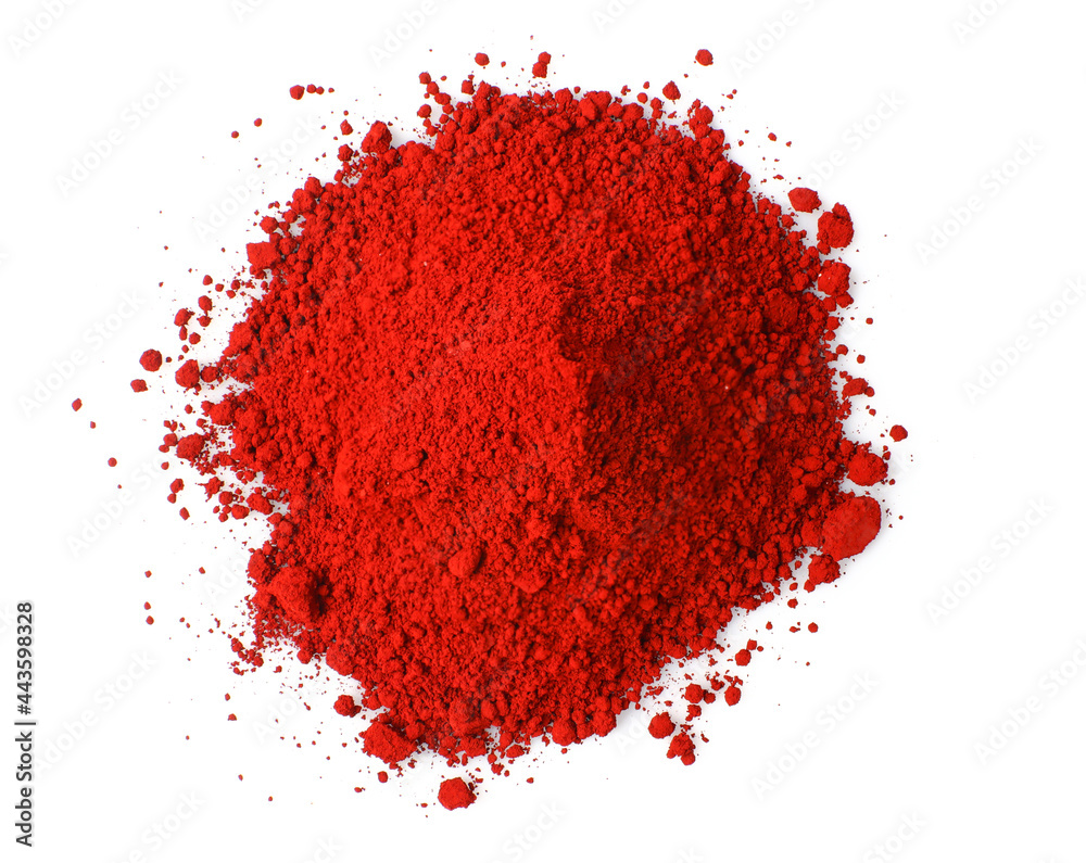 top view pile of red powder isolated on white background top view pile of red powder isolated on white background