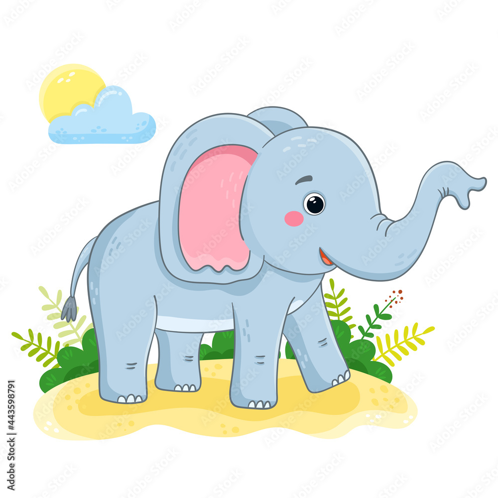 Fototapeta premium Cute elephant in cartoon style. African animal vector illustration.
