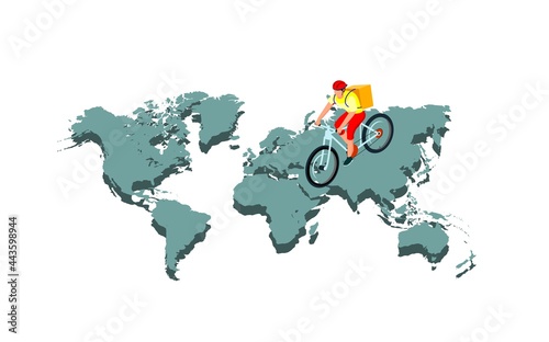Bicycle courier delivering food, isolated on white vector