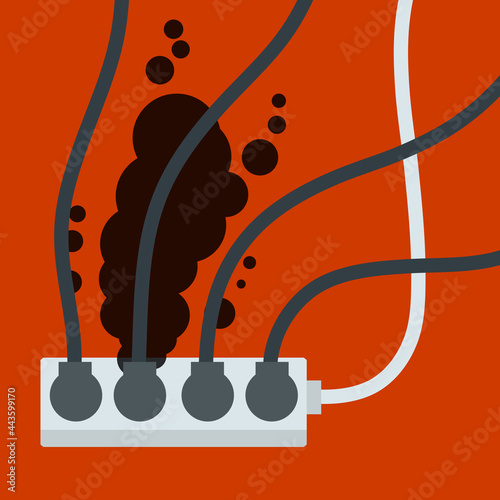 Electrical wiring. Smoke from the device. Cartoon flat illustration.