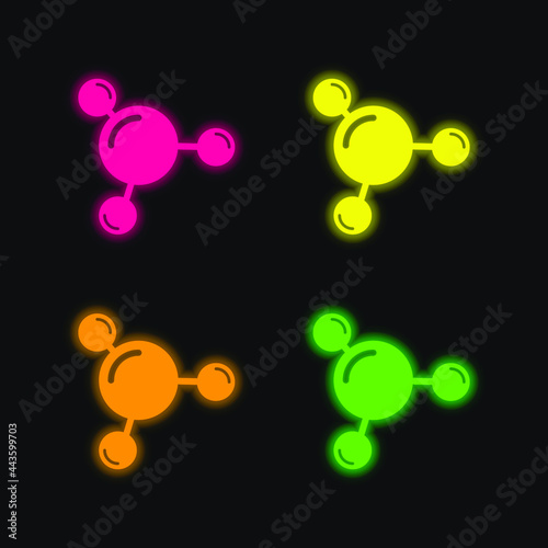 3 Molecules four color glowing neon vector icon
