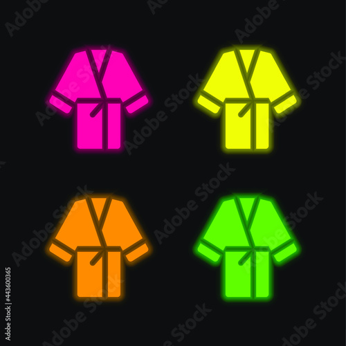 Bathrobe four color glowing neon vector icon