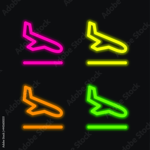 Arrival four color glowing neon vector icon