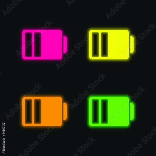 Battery Status With Half Power four color glowing neon vector icon