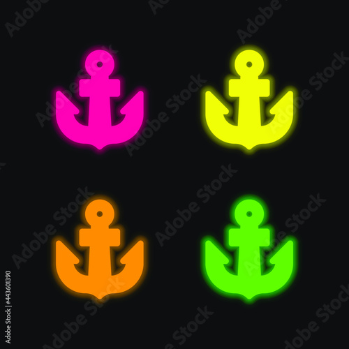 Anchor four color glowing neon vector icon