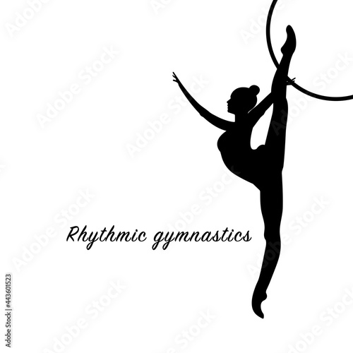 black logo vector silhouette rhythmic rythmic gymnastics girl with hoop and text