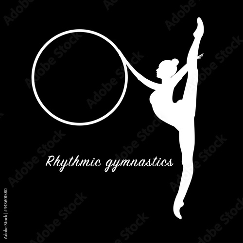 white logo vector silhouette rhythmic rythmic gymnastics girl with hoop and text