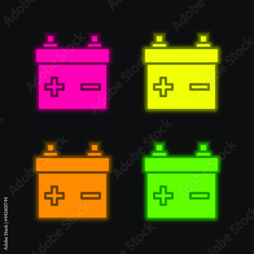 Battery four color glowing neon vector icon