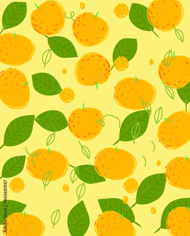 Fresh orange,lemon drawing sketch background vector illustration.