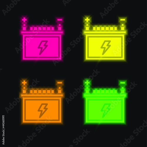 Battery four color glowing neon vector icon