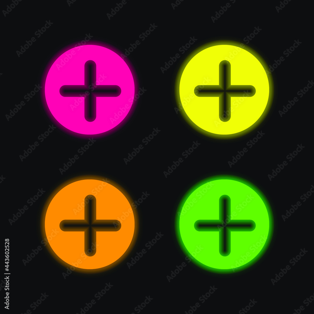 Add Button With Plus Symbol In A Black Circle four color glowing neon vector icon Add Button With Plus Symbol In A Black Circle four color glowing neon vector icon