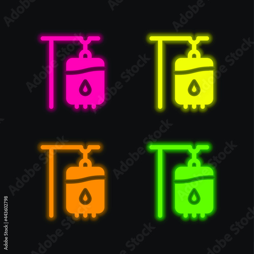 Blood Transfusion four color glowing neon vector icon