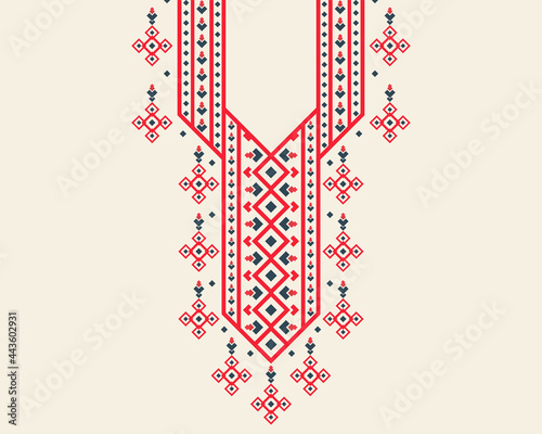 Geometric ethnic oriental pattern. Necklace embroidery design for textile, fashion woman, background, wallpaper, clothing and wrapping. Vector illustration. 