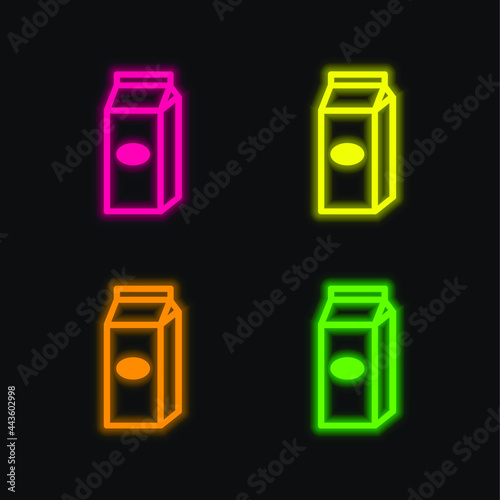 Box Liquid Food Container Outline four color glowing neon vector icon