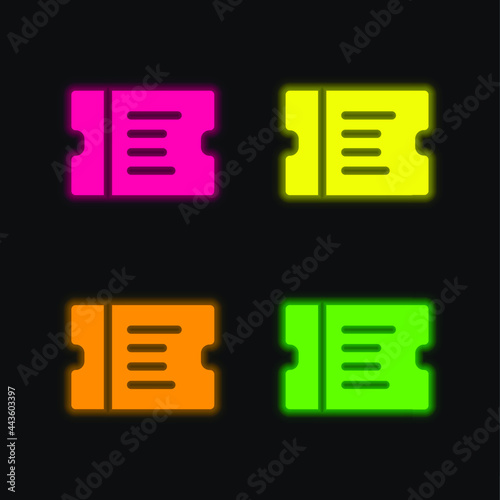 Boarding Pass four color glowing neon vector icon