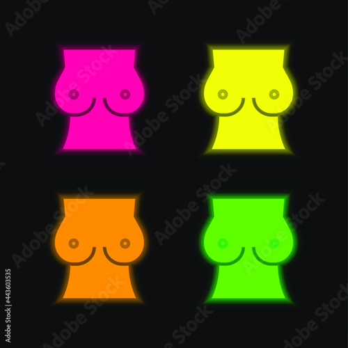 Breast four color glowing neon vector icon