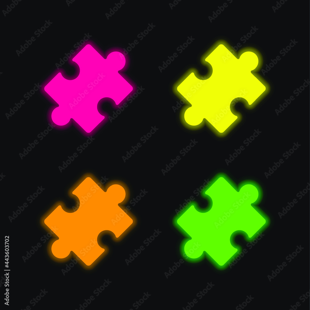 Black Rotated Puzzle Piece four color glowing neon vector icon Black Rotated Puzzle Piece four color glowing neon vector icon