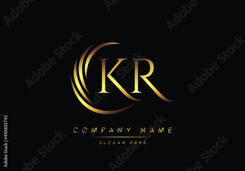 alphabet letters KR monogram logo, gold color elegant classical photo