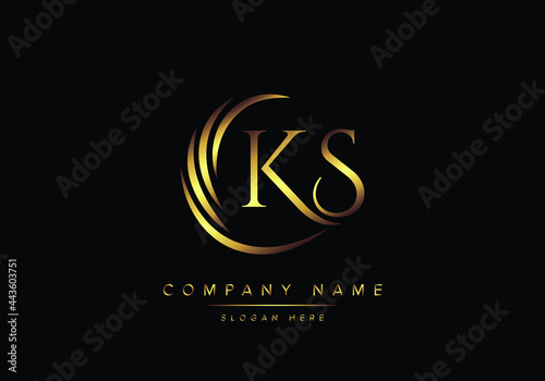 alphabet letters KS monogram logo, gold color elegant classical photo
