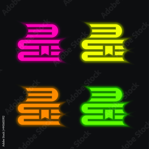 Books four color glowing neon vector icon