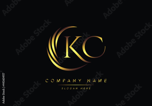 alphabet letters KC monogram logo, gold color elegant classical photo