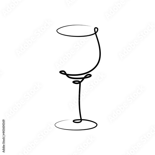 Red wine wineglass on white background. Graphic arts sketch design. Black one line drawing style. Hand drawn image. Alcohol drink concept for restaurant, cafe, party. Freehand drawing style