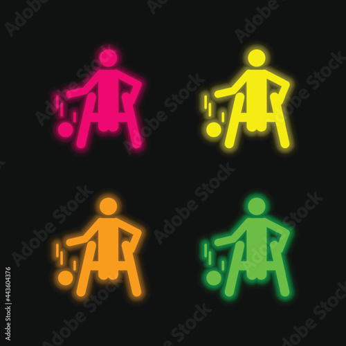 Basketball Paralympic Silhouette four color glowing neon vector icon