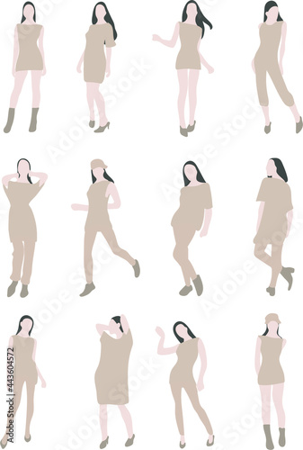 Girls fashion poses vector in set with isolated white background