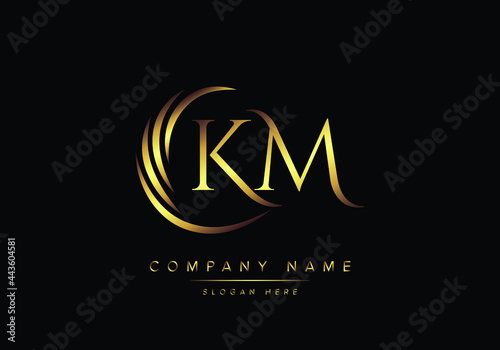 alphabet letters KM monogram logo, gold color elegant classical photo