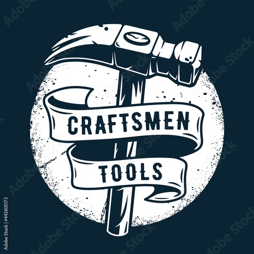 Hammer print for craft studio or workshop. Handyman repair tool, professional carpentry work