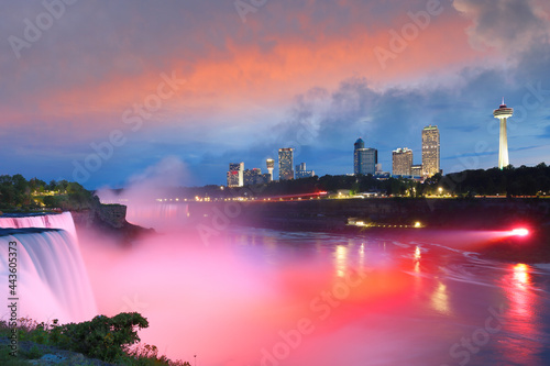 Overview of Niagara Falls with beautiful sunset, Niagara Falls is a group of three waterfalls at the southern end of Niagara Gorge, in New York State USA