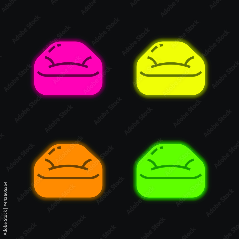 Bean Bag four color glowing neon vector icon
