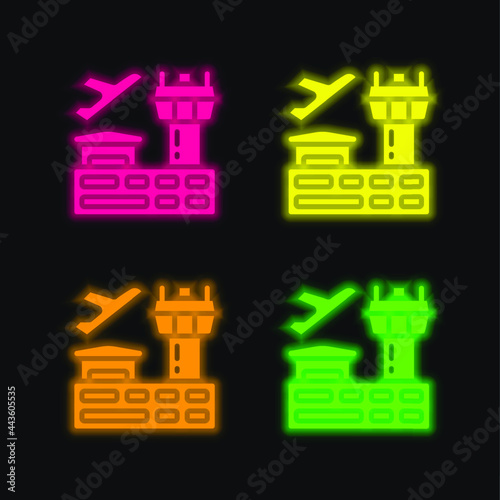 Airport four color glowing neon vector icon