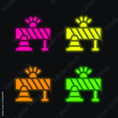 Barricade four color glowing neon vector icon