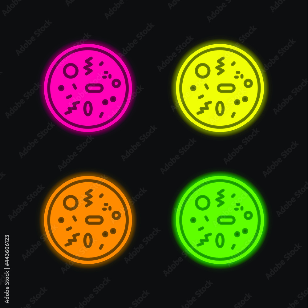 Fototapeta premium Bacteria four color glowing neon vector icon