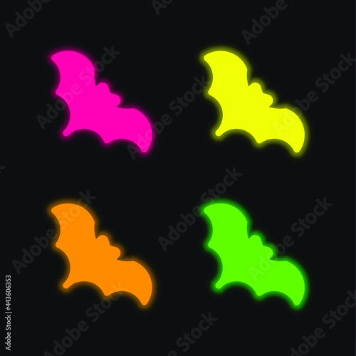 Bat four color glowing neon vector icon