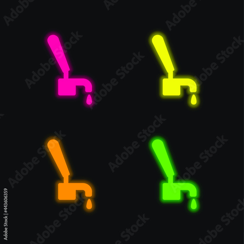 Beer Tap four color glowing neon vector icon