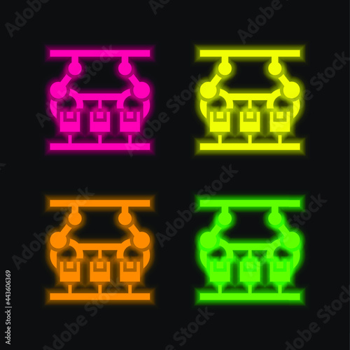 Assembling four color glowing neon vector icon