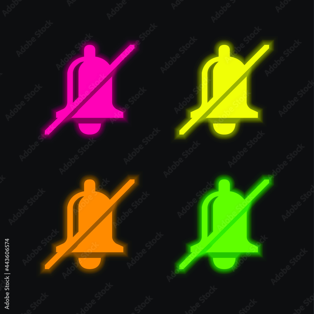 Bell Slash four color glowing neon vector icon