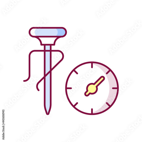 Milk thermometer RGB color icon. Professional tool for measuring food and drink temperature. Coffee making utensil. Isolated vector illustration. Barista accessories simple filled line drawing
