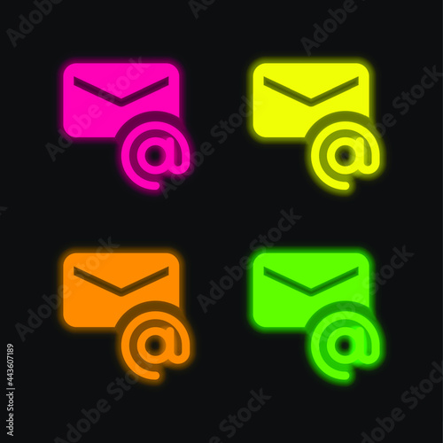 Address four color glowing neon vector icon
